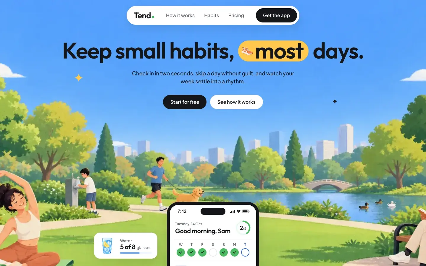 Tend habit tracker at 1440px wide