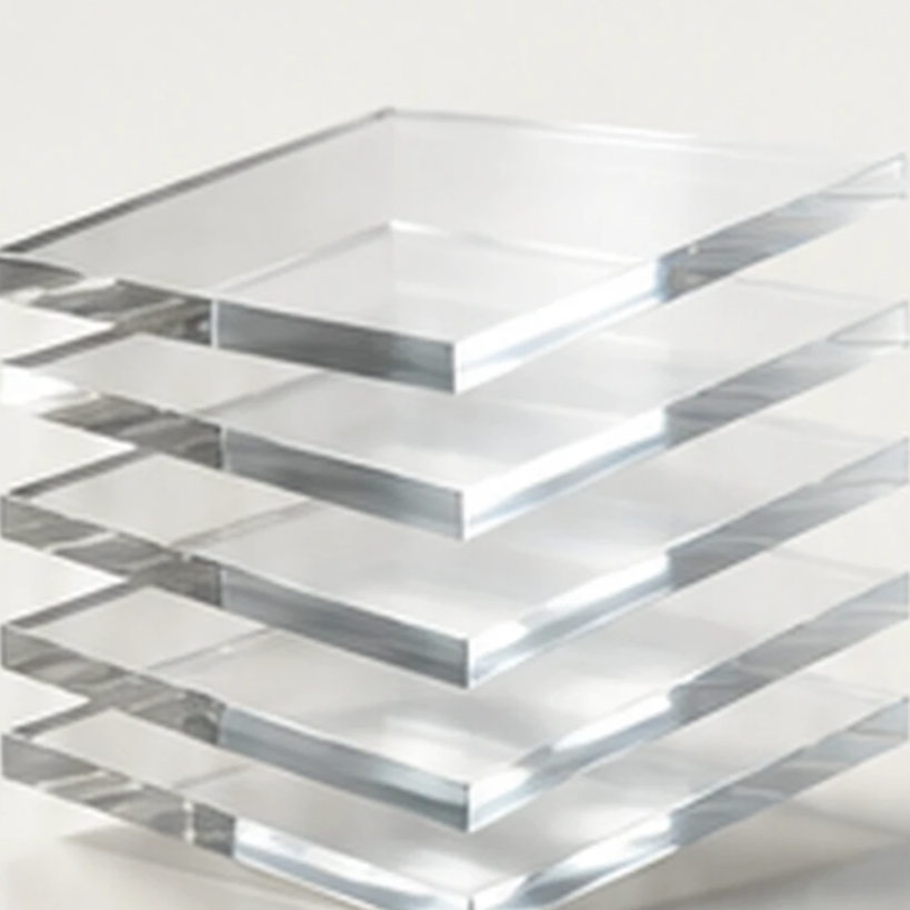 A stack of clear glass slabs