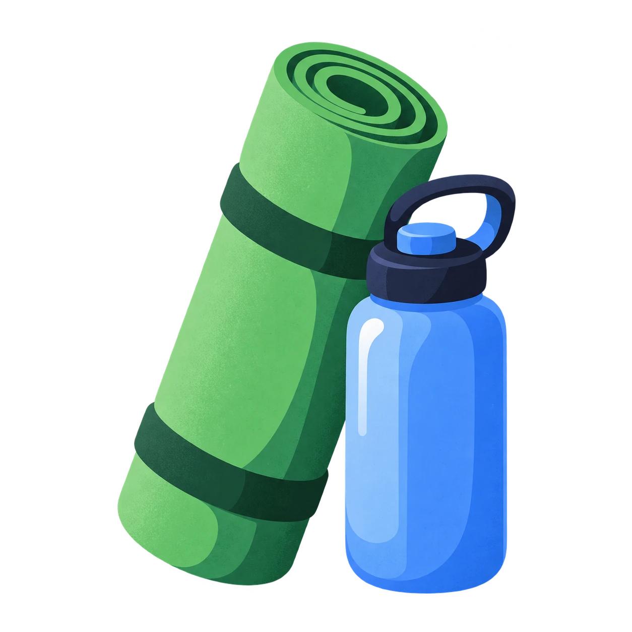 Rolled yoga mat and water bottle